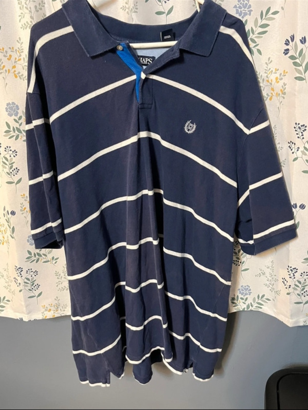 Chaps Navy and White Horizontal Stripe Polo